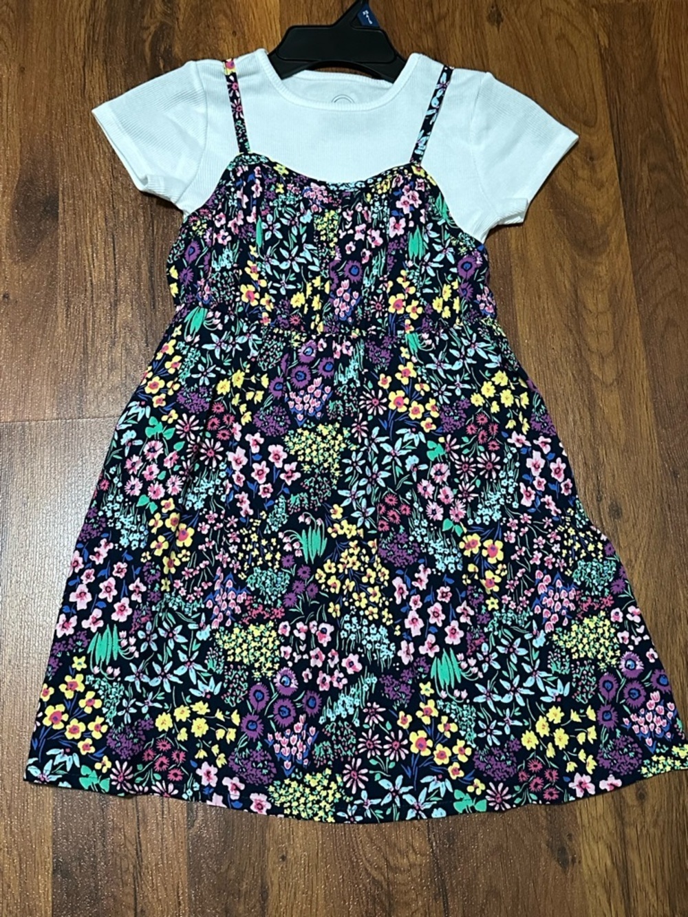 Girls Floral Cami Sundress in Navy with Flowers And Short Sleeve Tee! - Picture 7 of 9